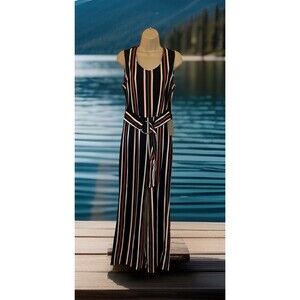 J For Justify Blue Orange Striped Sleeveless Belted Wide Leg Jumpsuit L NWT